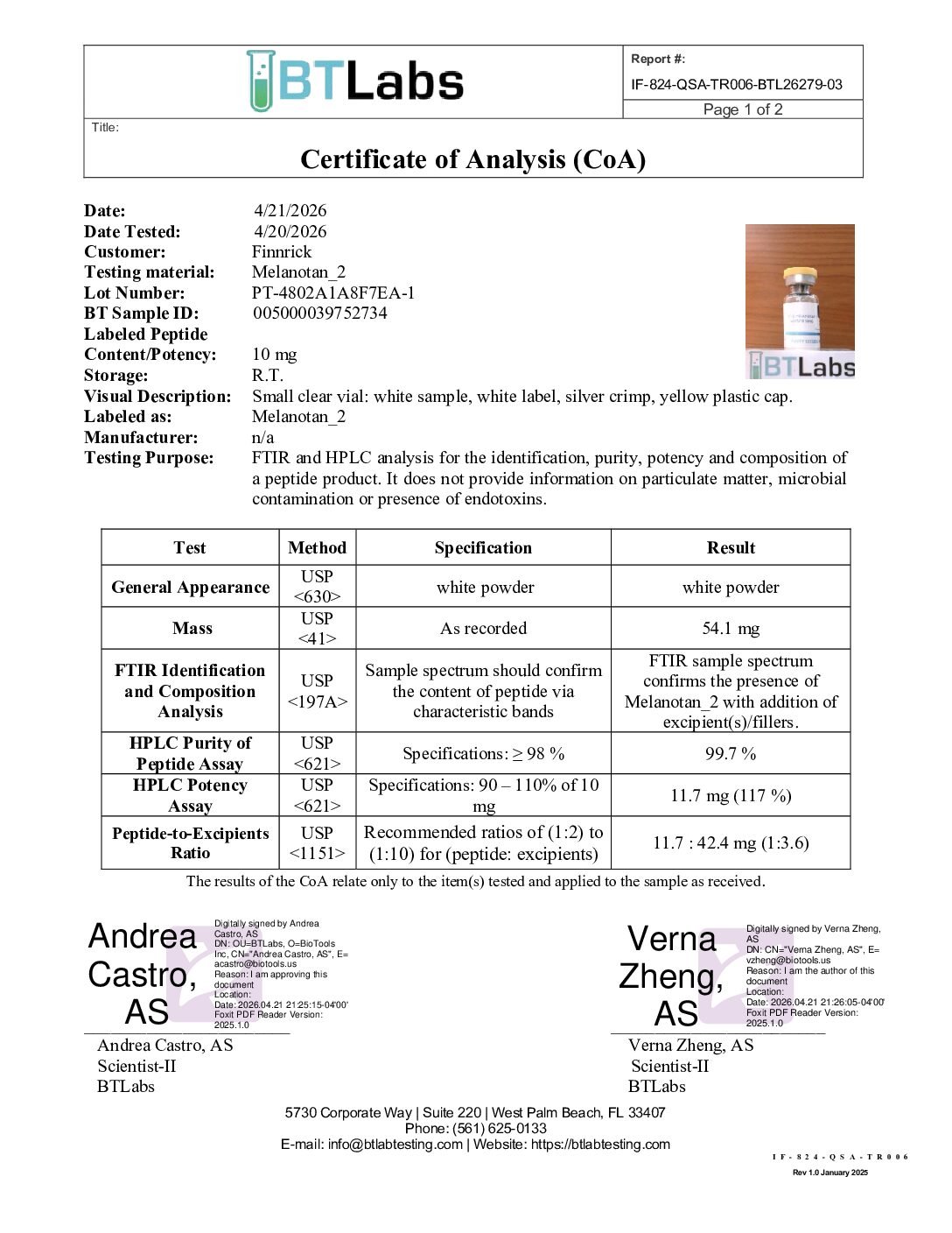 (MT2) Melanotan 2 Acetate (10mg) COA preview