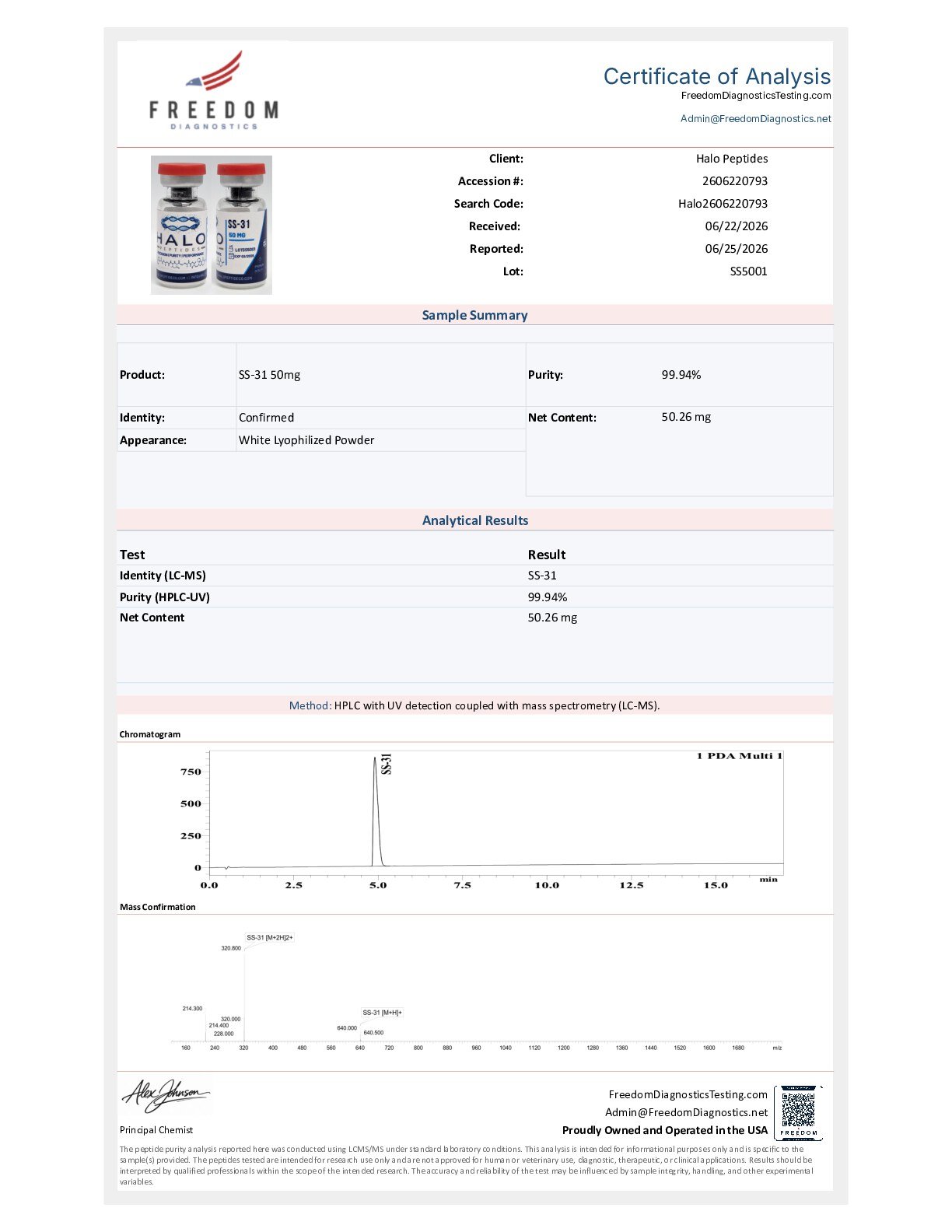 SS-31 SS-31 50mg Certificate of Analysis