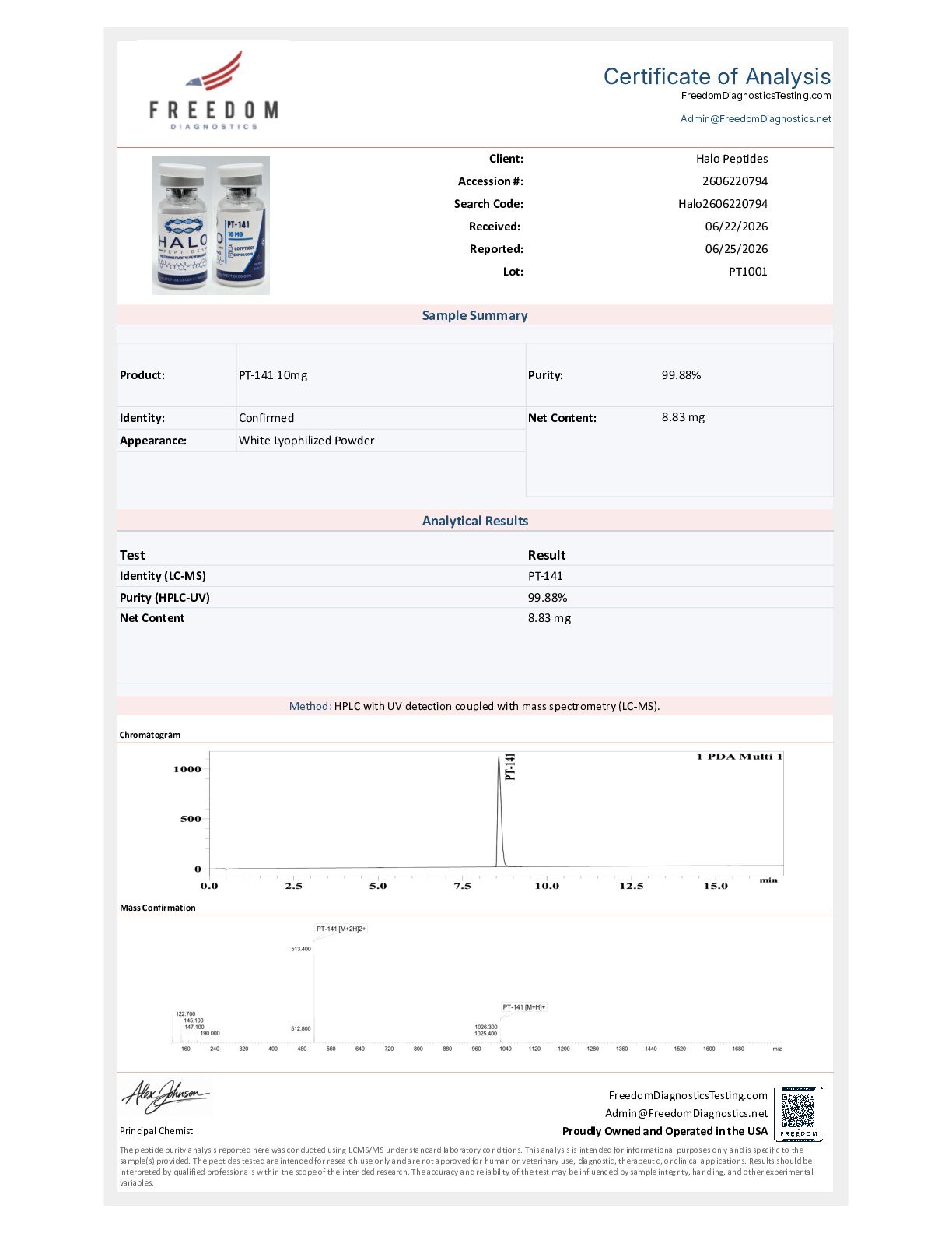 PT-141 (10mg) PT-141 10mg Certificate of Analysis